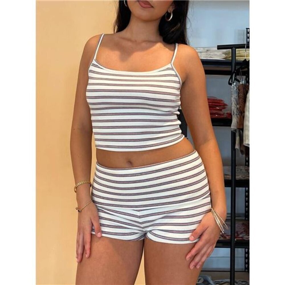 Striped Cropped Cami and Shorts Set